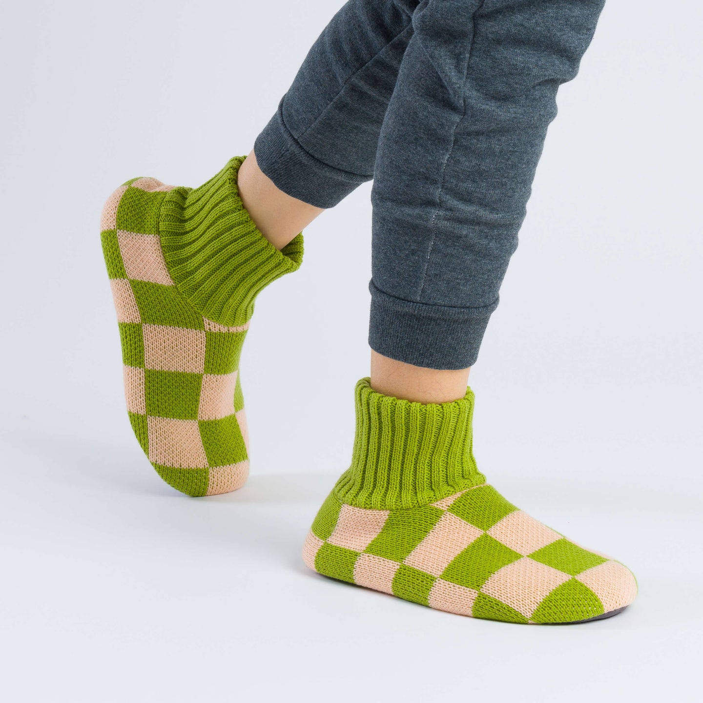 Checkerboard Knitted Sock Slippers Knit