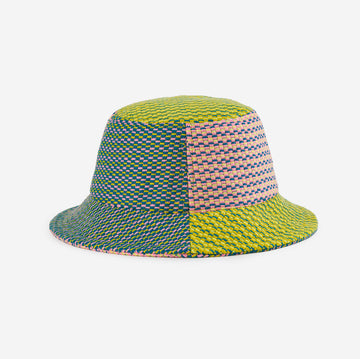 Green Pink | Dashes Knit bucket hat woven texture colorblock