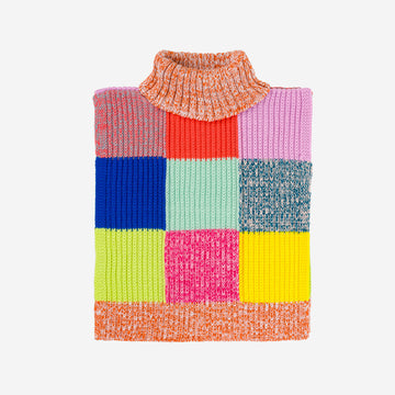 Flame White | Patchwork Dickie Knit Colorful Vest Sweater Knit Vest Turtleneck