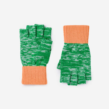Kelly White | Colorblock Marled Knit Soft Fingerless Glove Green PInk Peach