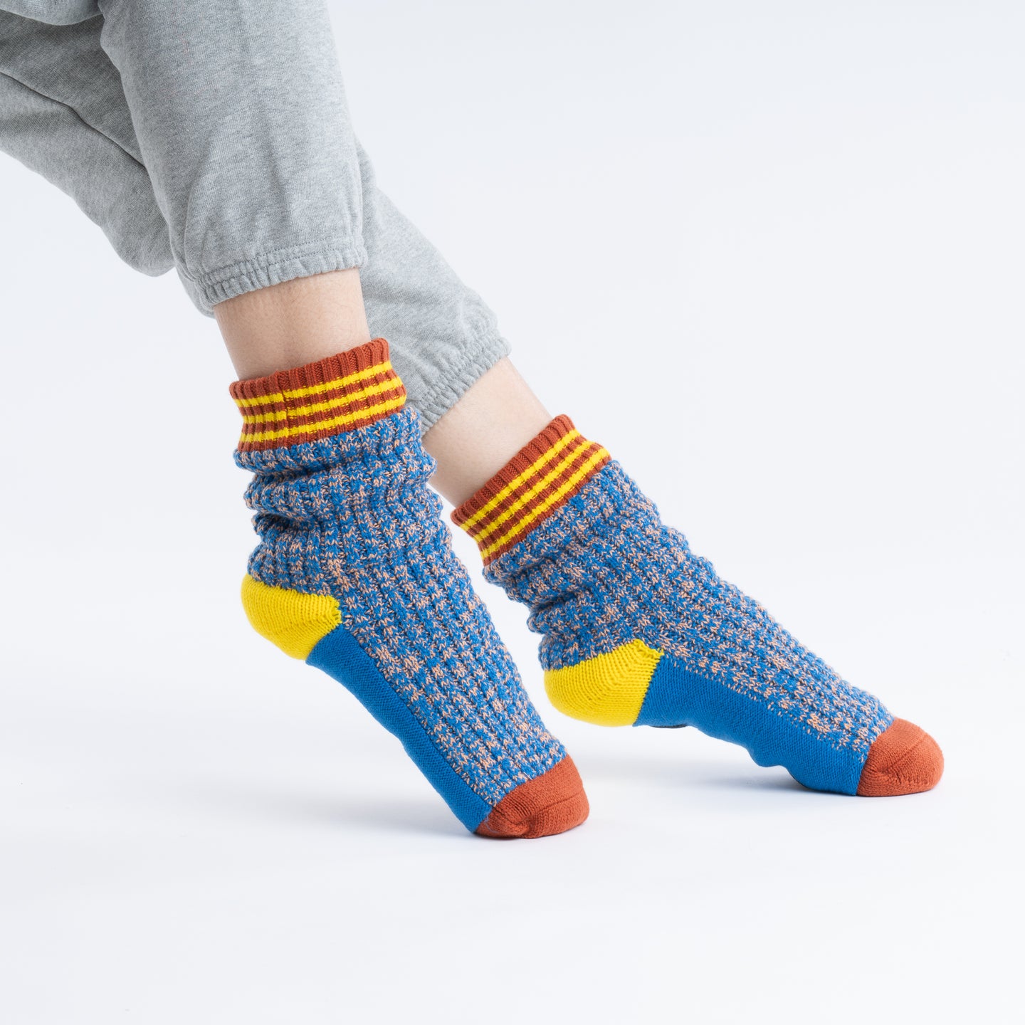 Varsity House Socks Fleece Lined Indoor Thick Knitted Socks Warm Cold Feet Blue Retro