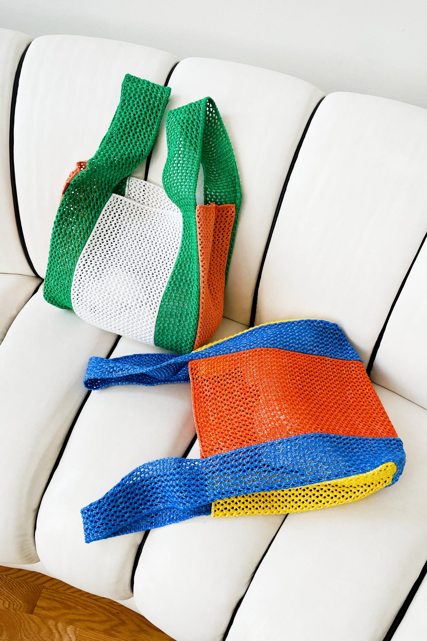 verloop colorblocked bright raffia crochet knit beach bags