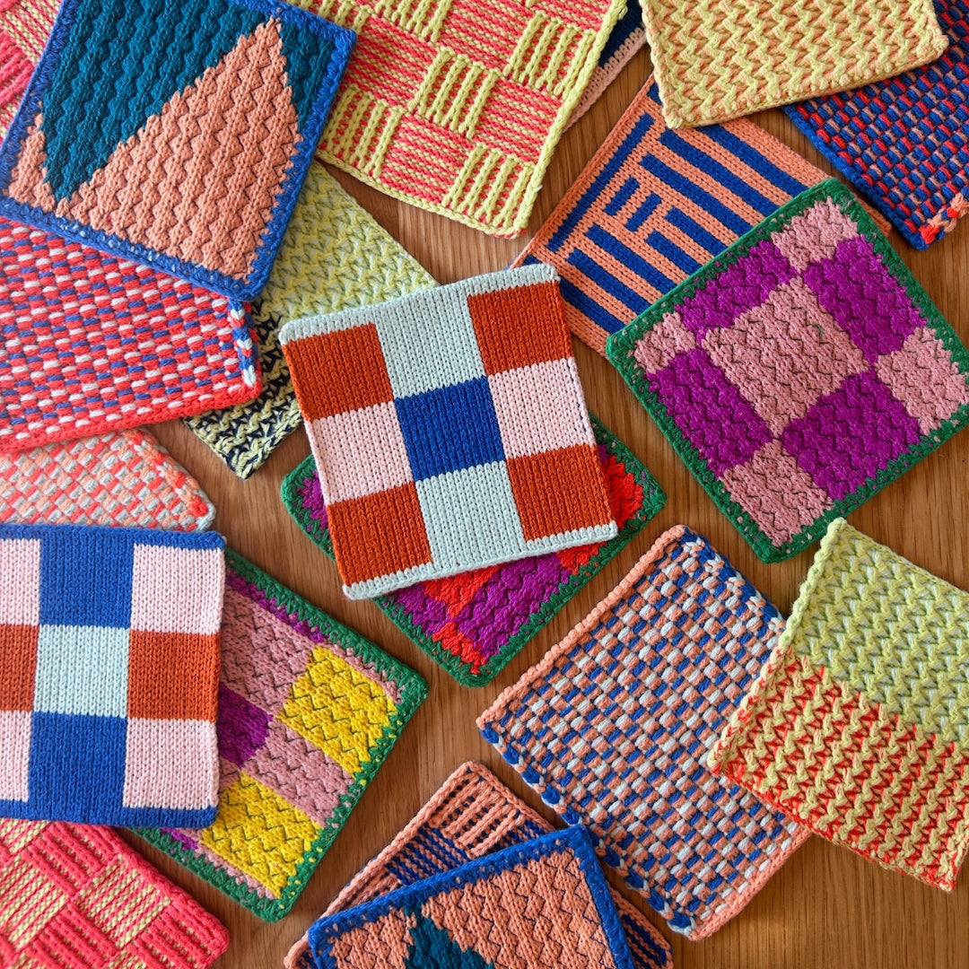 verloop colorful knit coasters