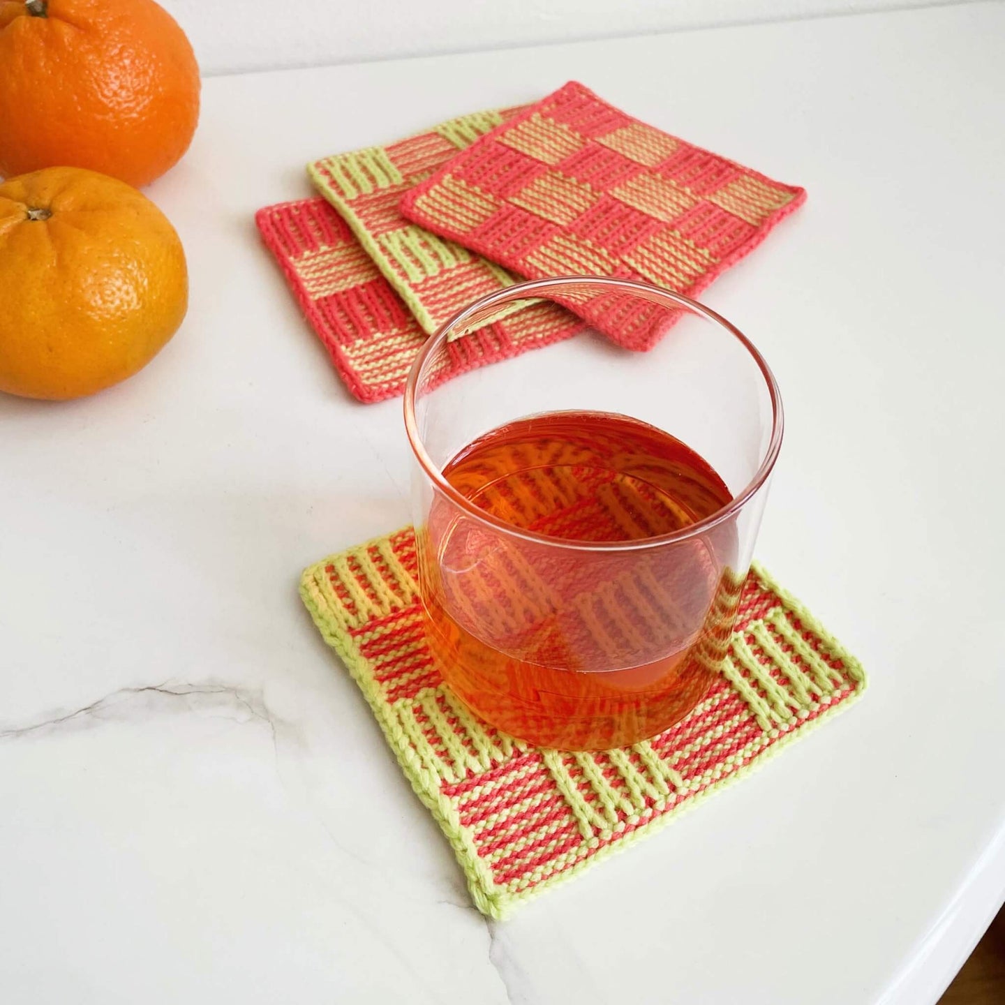 Melon | Chunky Checkerboard Set of 4 Knit Coasters 