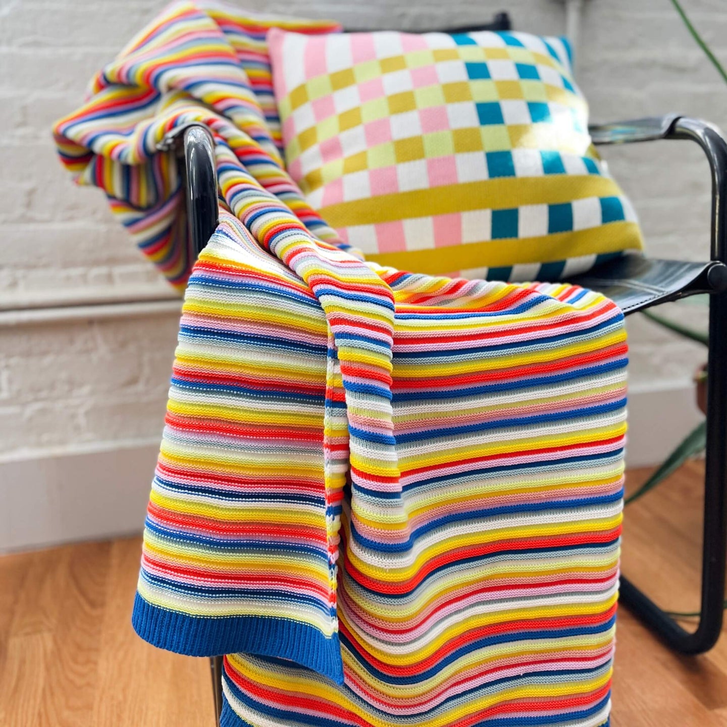 Circus Stripe Texture Multi Color Throw Square Square Knit Pillow Verloop Knits