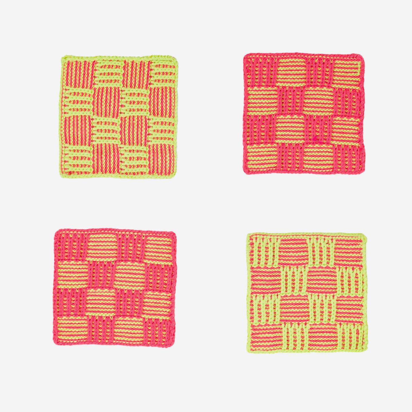 Chunky Checkerboard Set of 4 Knit Coasters 