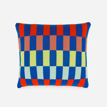 Cobalt | knitted checkerboard pillow cover