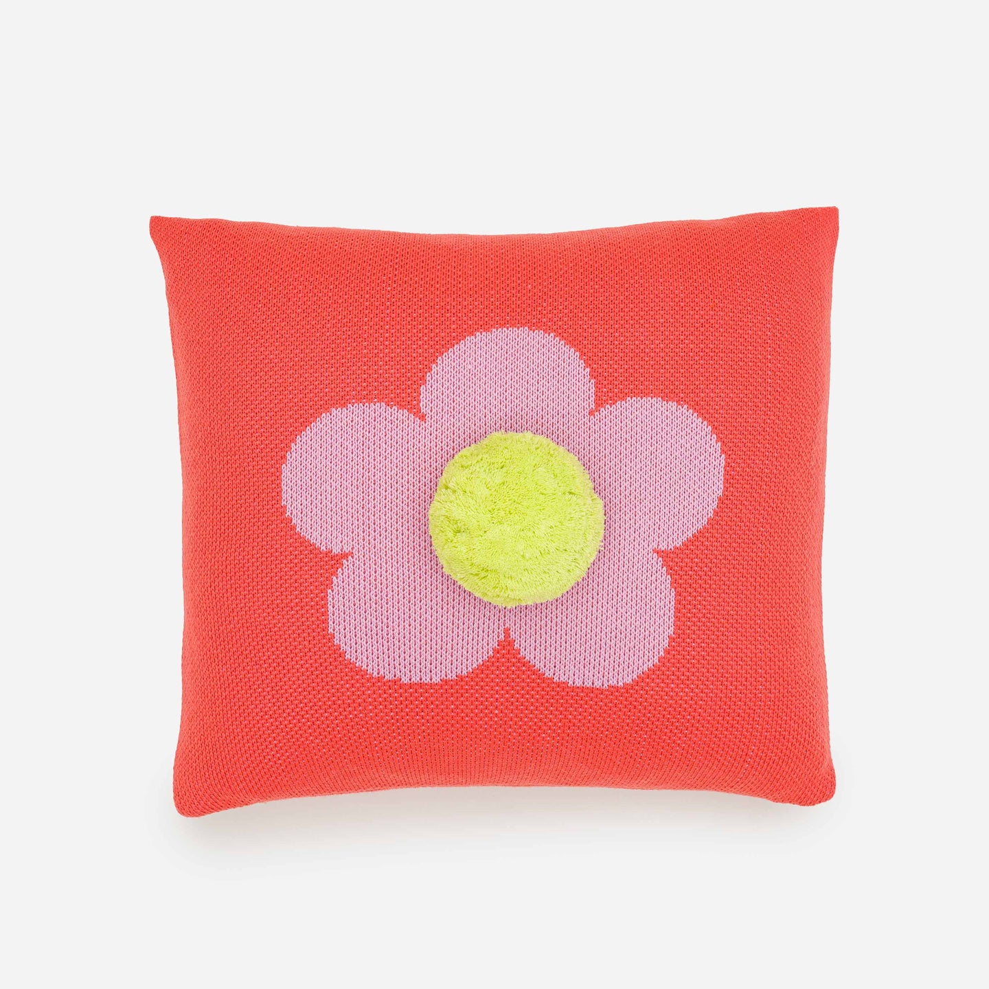 Flower Pom Pillow Daisy Cover Knitted front view