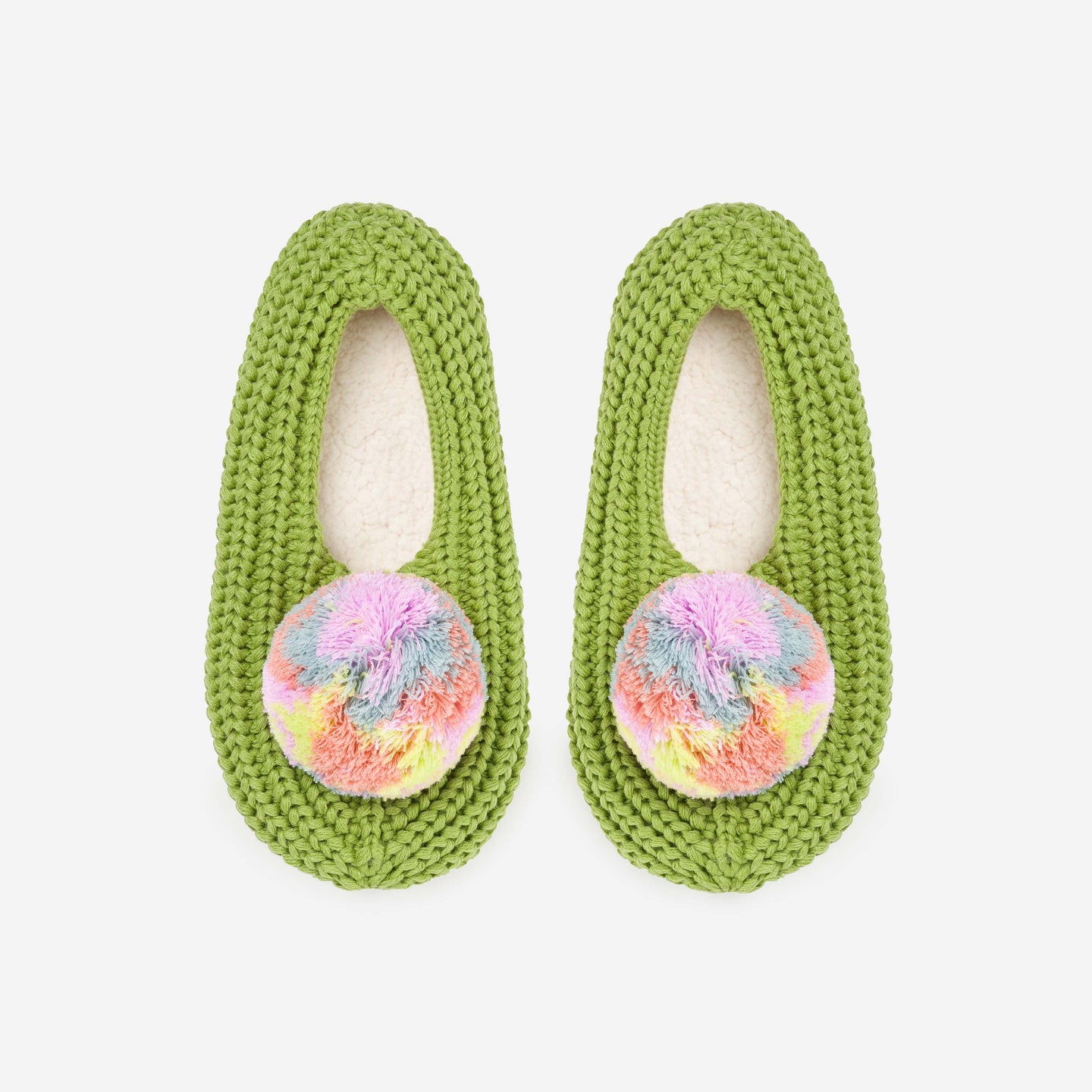 Marble Pommed Rib Knit Indoor Slippers