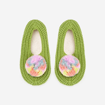 Green | Marble Pommed Rib Knit Indoor Slippers
