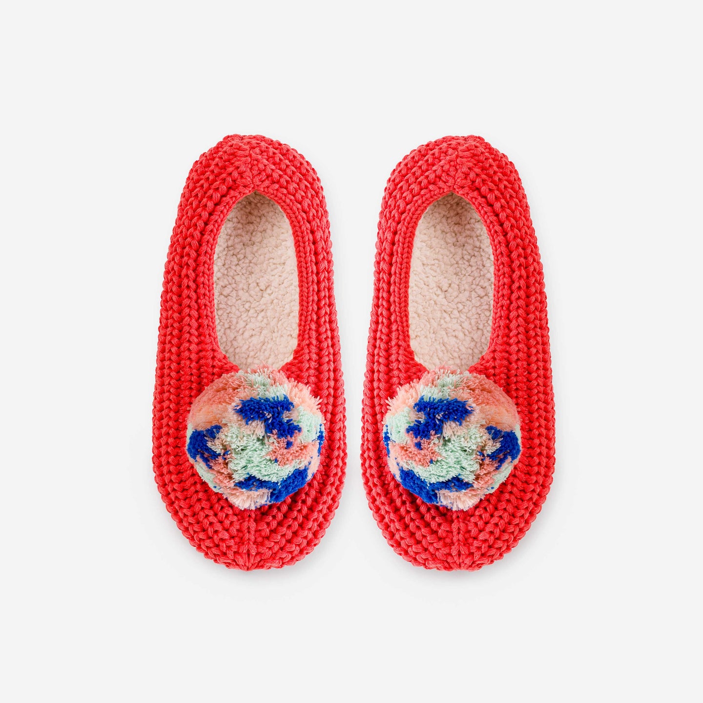 Marble Pommed Rib Knit Indoor Slippers