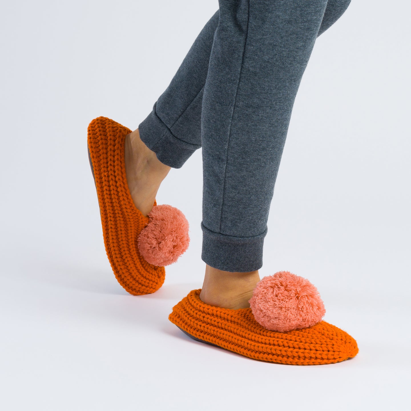 Cozy Pom Fluffy Knit Sock Rib Knitted Yarn Slippers Colorful