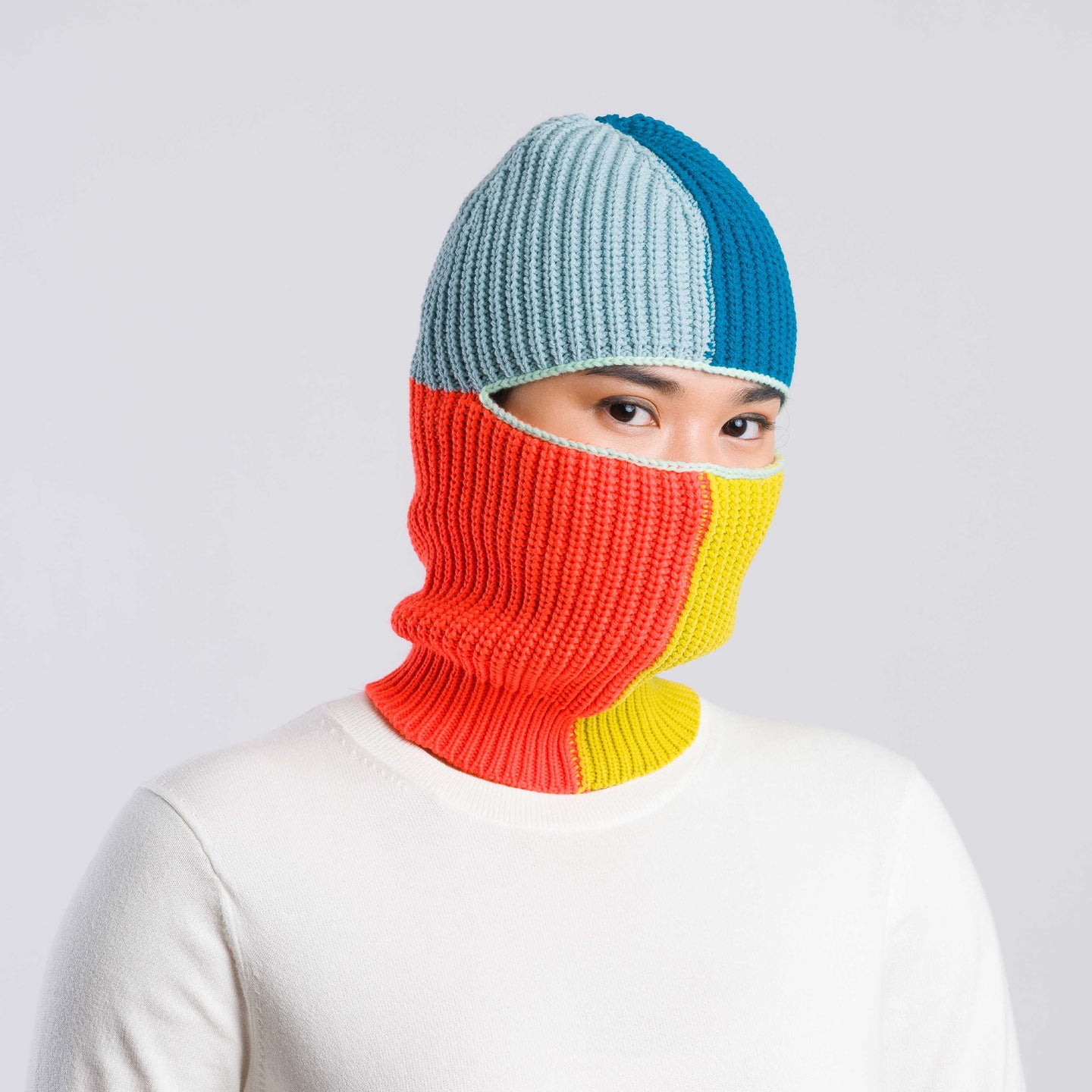 Quattro Knit Rib Colorblock Balaclava Ski Mask Wear Model