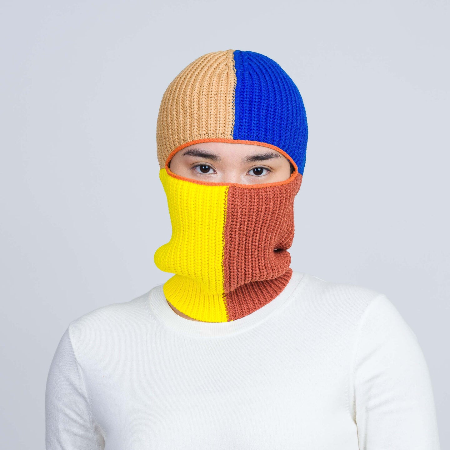 Quattro Knit Unisex Rib Colorblock Balaclava Ski Mask Colorful Yarn Moden Wear Full Coverage