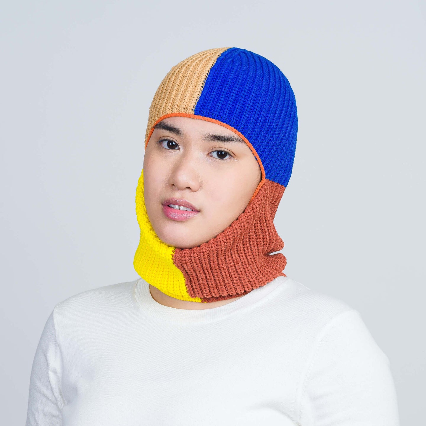 Quattro Knit Unisex Rib Colorblock Balaclava Ski Mask Colorful Yarn Model Open Face