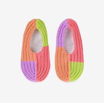 Peach Lime | Quattro Rib Slippers Knit Colorblock Cozy Colorful