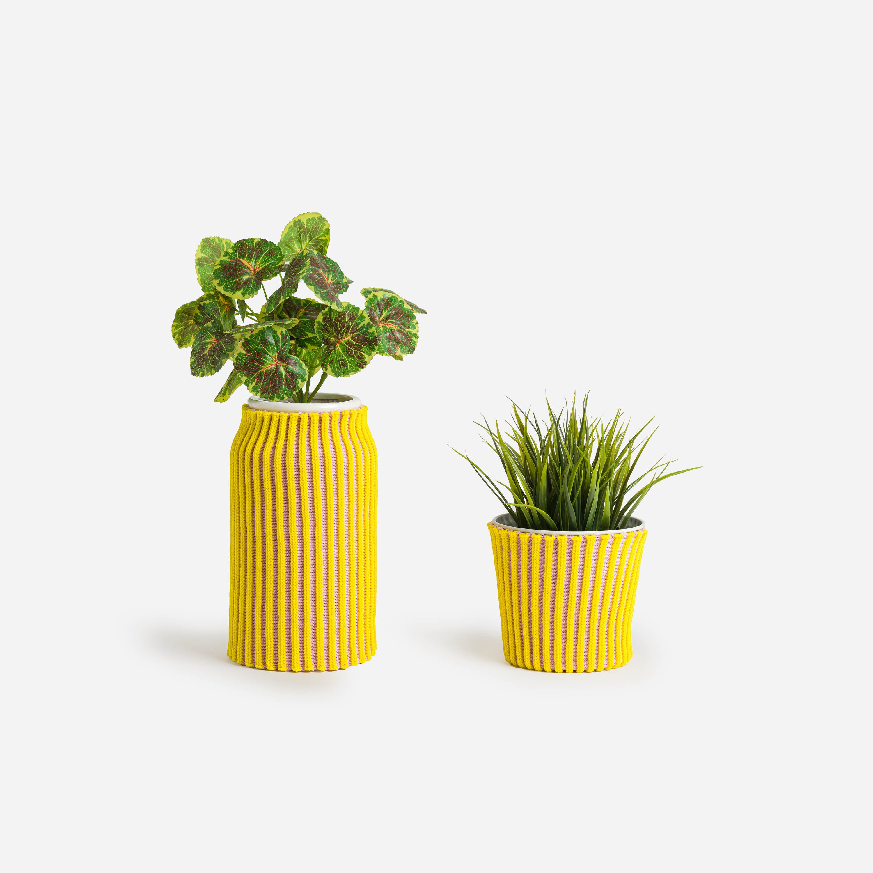 plant sleeves for pots Rib Planter Sleeve Set Yellow Lilac