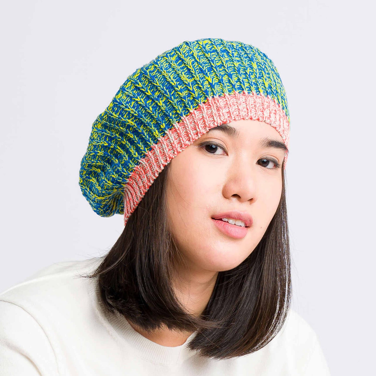 Static Swatch Knit Marl Beret On Model