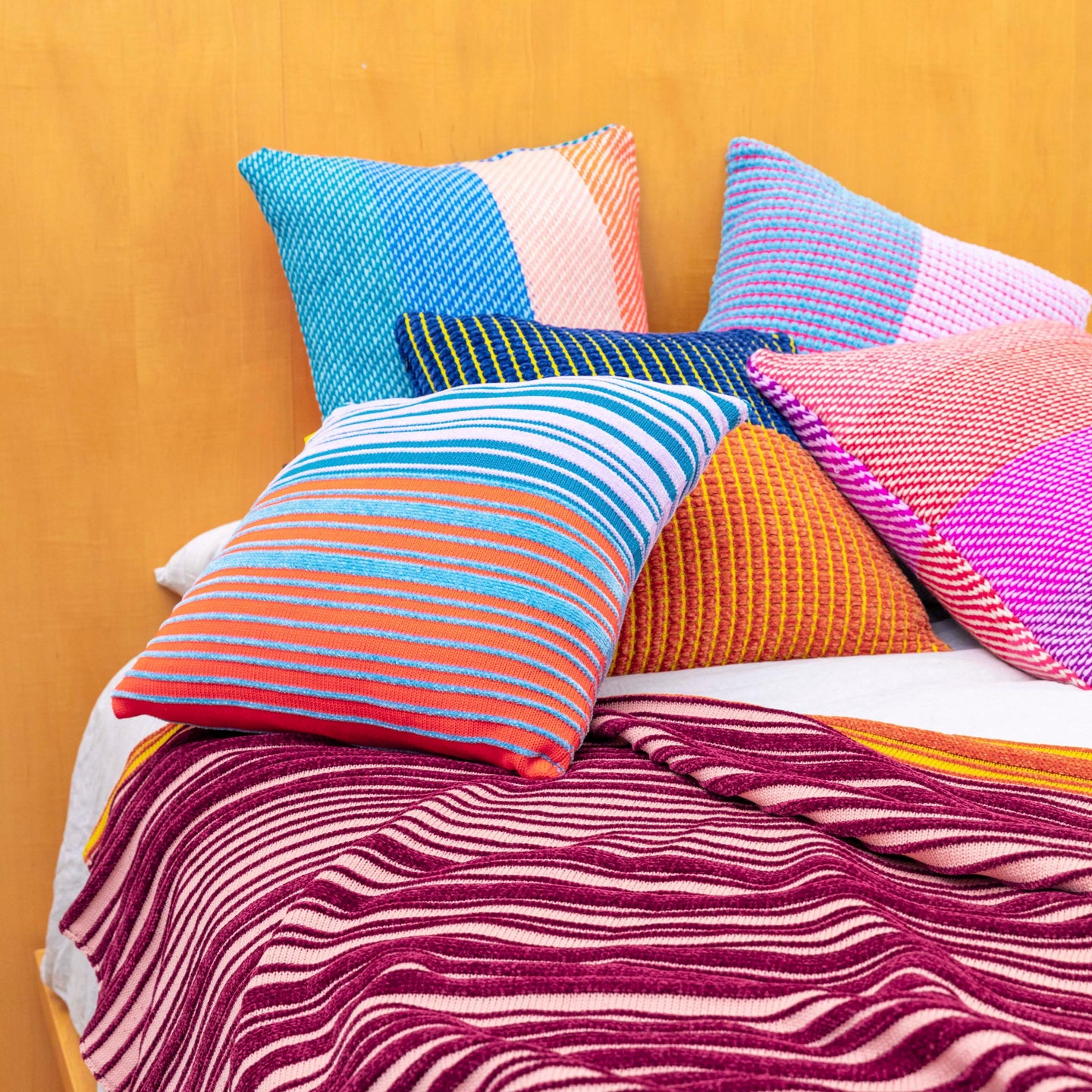 Vibrant and fun colors on knit Retro Chenille Pillow Cover