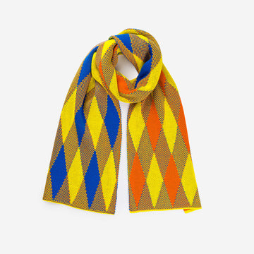 Cobalt Yellow | Argyle Big Knit Scarf Bold Colorful Pattern Diamond