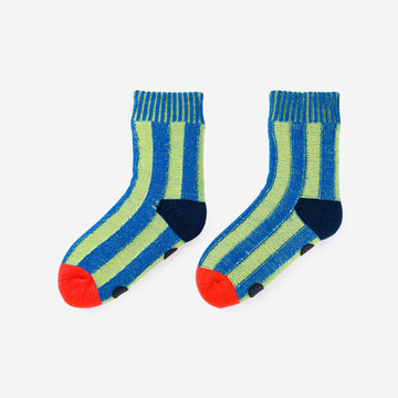 Lime Cobalt | Big Stripe House Socks Wide Stripes Unisex Cozy Fleece Thick Knit Socks