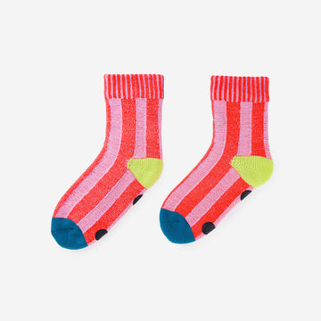 Poppy Lilac | Big Stripe House Socks Wide Stripes Unisex Cozy Fleece Thick Knit Socks