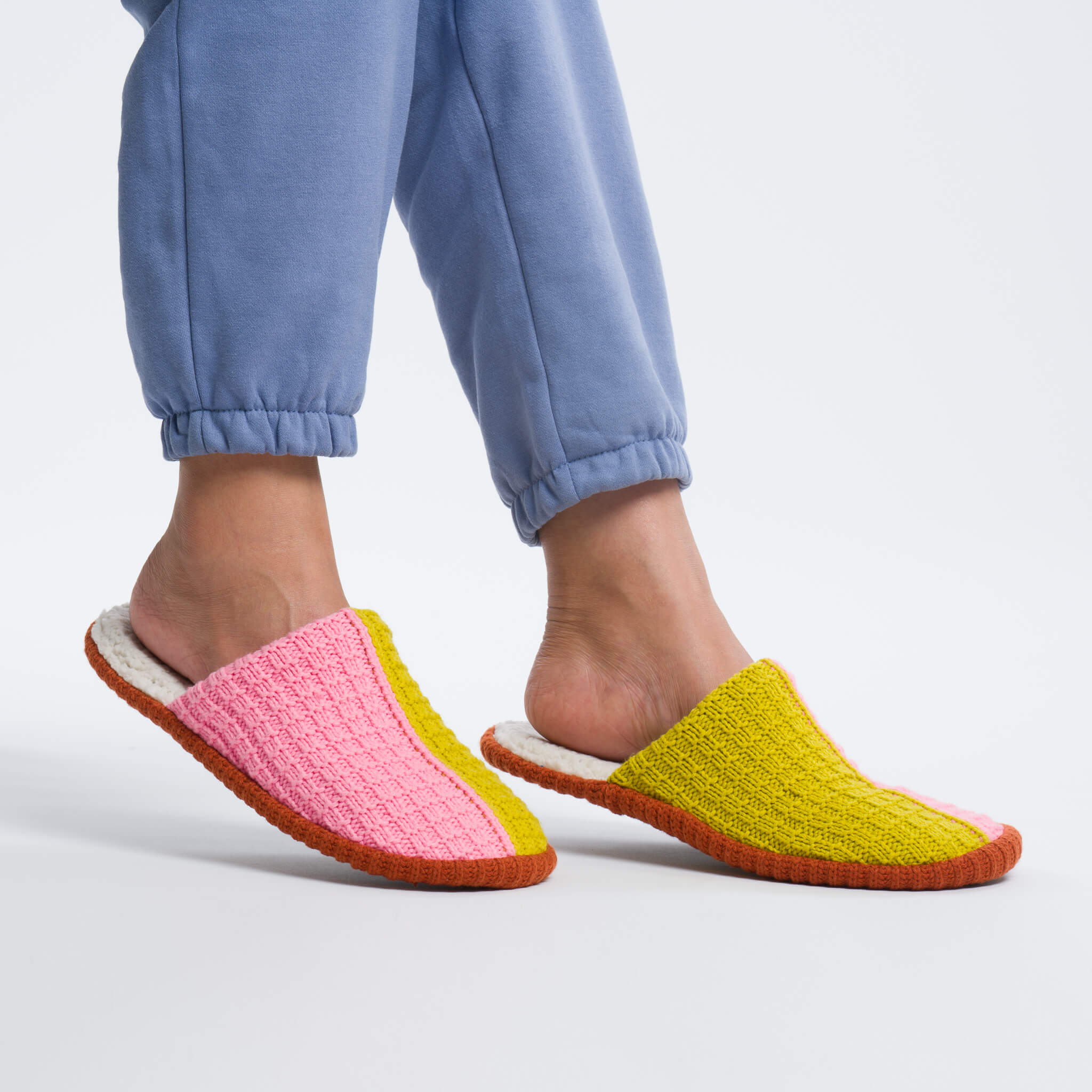 Colorblock Slide Spa Backless Slippers Knit Waffle Cozy Indoor Fleece ...