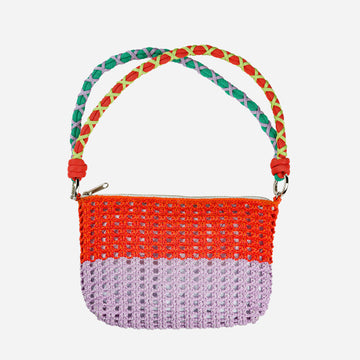 Poppy Lilac | Raffia Crochet Knit Colorblock Shoulder Bag