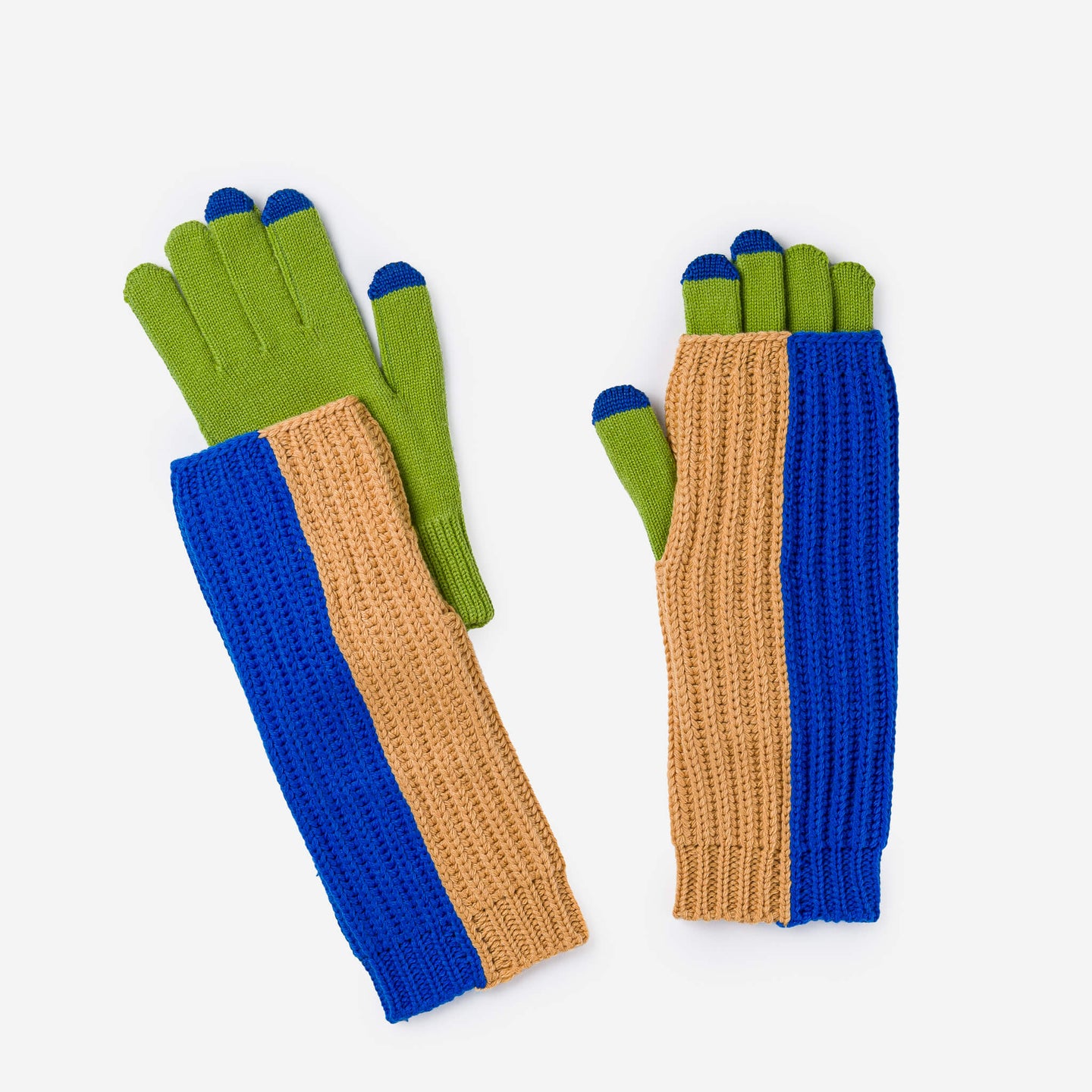 Chunky Colorblock Knit 2-in-1 Gloves Removable Armwarmer