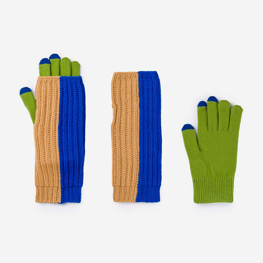 Teal | Chunky Colorblock Knit 2-in-1 Gloves Removable Armwarmer