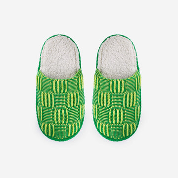 Lime Green | Chunky Checkerboard Slide Slippers Spa Backless Textured Knit Slippers Cozy Washable