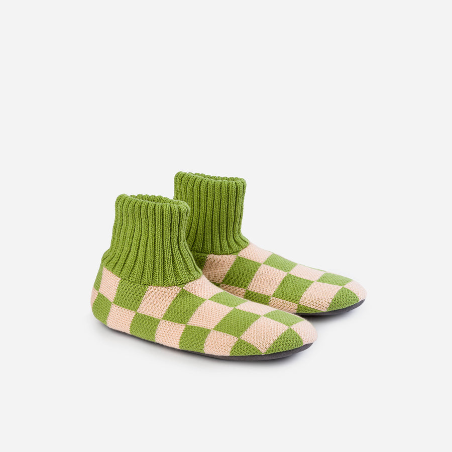 Blush Green | Checkerboard Knitted Sock Slippers Knit