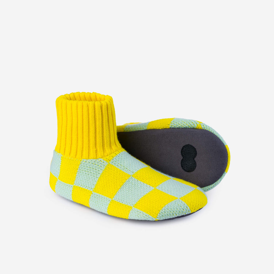 Rust Camel | Checkerboard Sock Slippers Knit Unisex Men's Sizes Soft Padded Sole Non-Slip