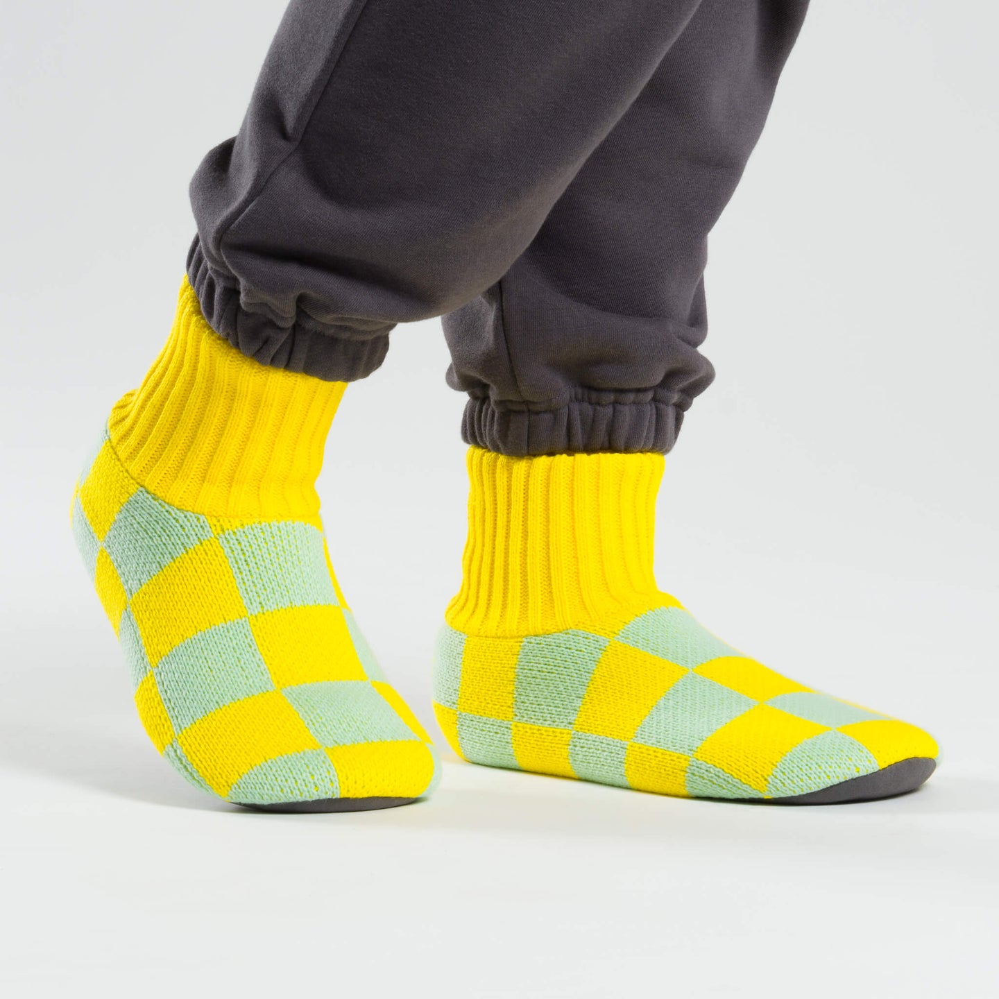New Checkerboard Knit Sock Slippers Unisex Padded Socks Spring Bright ...