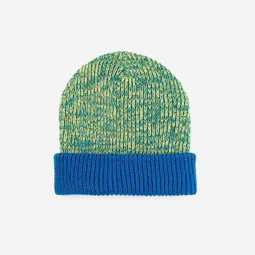 Lime Cobalt | Colorblock Plush Knit Beanie Stretchy Hat Large Head Cuff