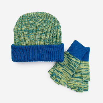 Lime Cobalt | Colorblock Plush Knit Beanie Stretchy Hat Large Head Cuff