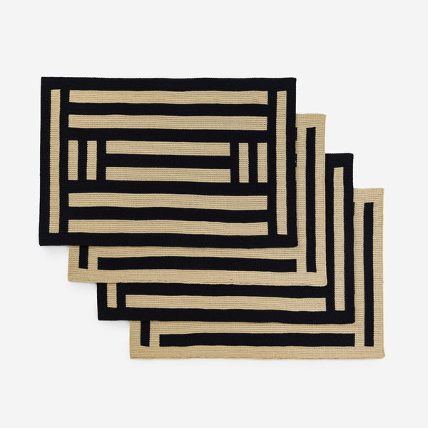 Black | Columns Knit Placemats Easy to Care Washable Graphic Mismatched Soft