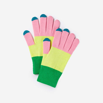 Green Pink | Trio Colorblock Mens Unisex Knit Touchscreen Gloves