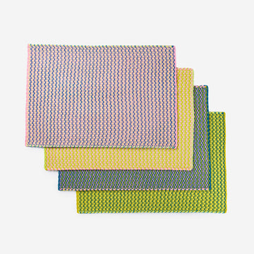 Green Pink | Dashes Knit Soft Placemat Set Textured Washable Mismatched Patterns