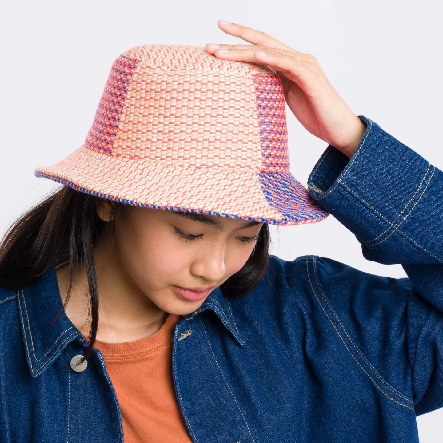 Poppy Cobalt | Dashes Knit soft bucket hat woven texture colorblock
