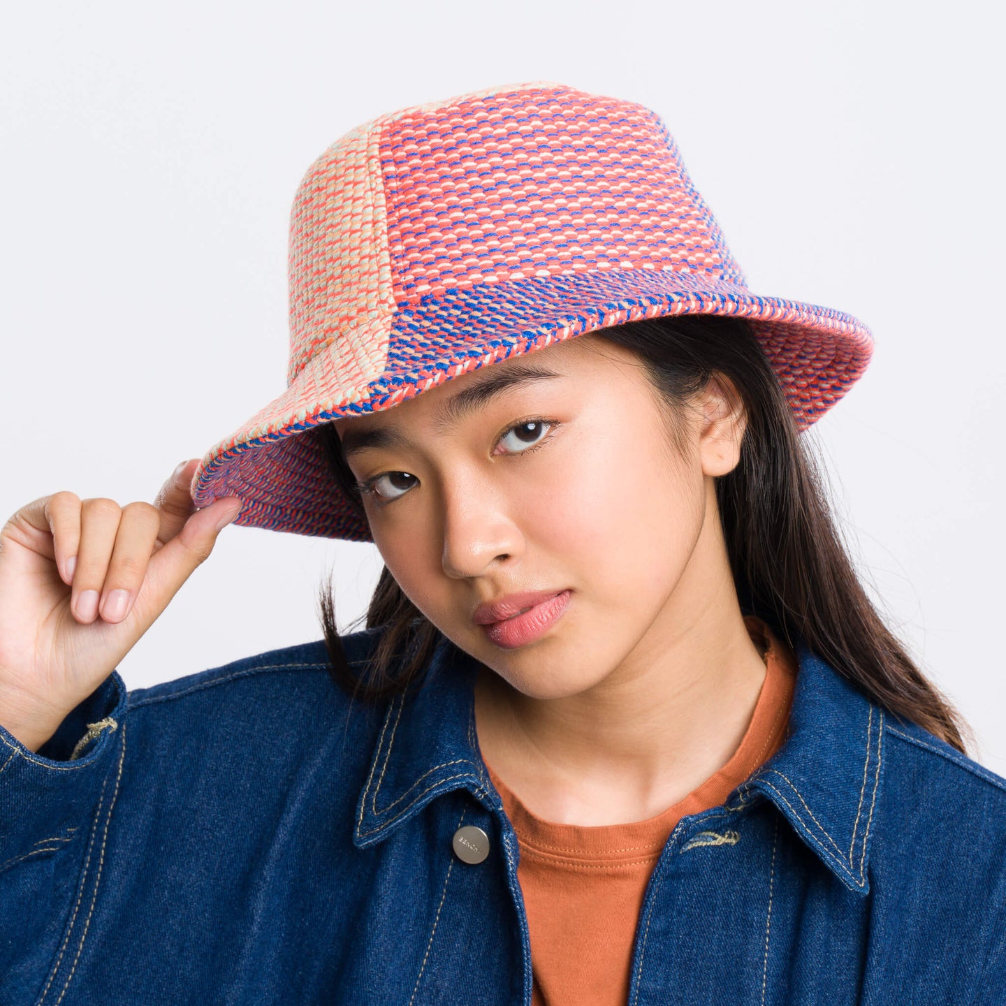 Dashes Knit soft bucket hat woven texture colorblock