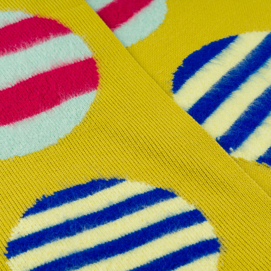 Golden Olive | Stripe Dot Big Knit Scarf Fuzzy Polka Dots Cozy Brushed Mohair Blend Intarsia Detail