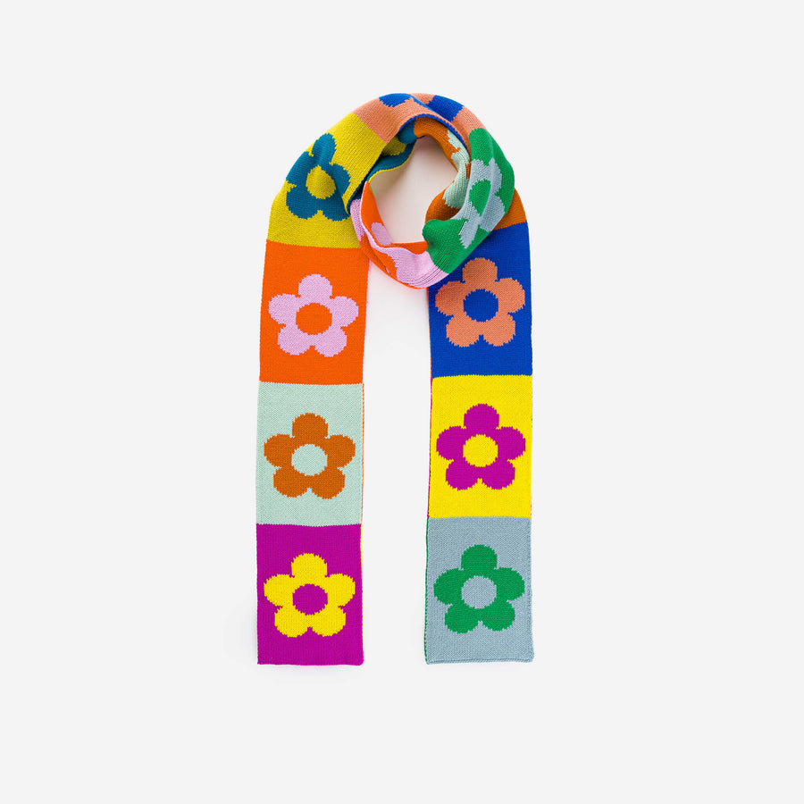 Rainbow | Flower Block Pattern Patchwork Knit Long Scarf Retro