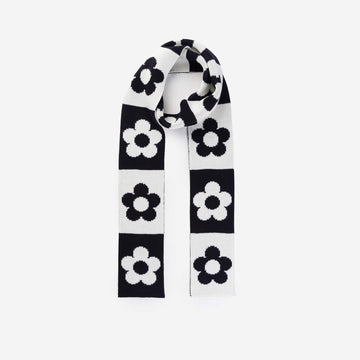 Black White | Flower Pattern Patchwork Daisy Power Knit Long Scarf Retro