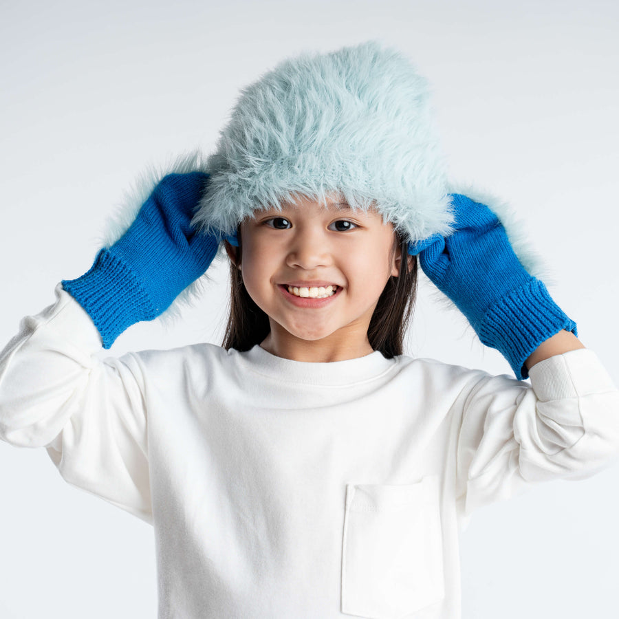 Stone Blue | Faux Fur Knit Kids Beanie Fuzzy Furry Hat