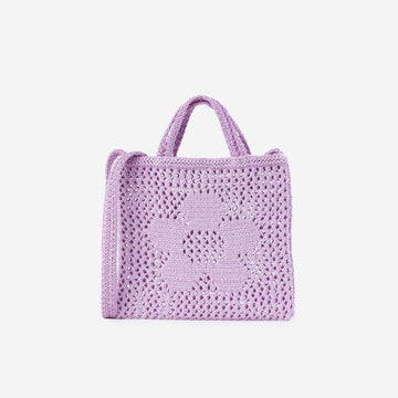 Lilac | Raffia Flower Mini Bag Everyday Cute Purse Snap Closure Crossbody