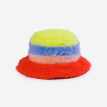 Blush Poppy | Fur Knit Bucket Hat Fuzzy Fluffy Stripes Crushable