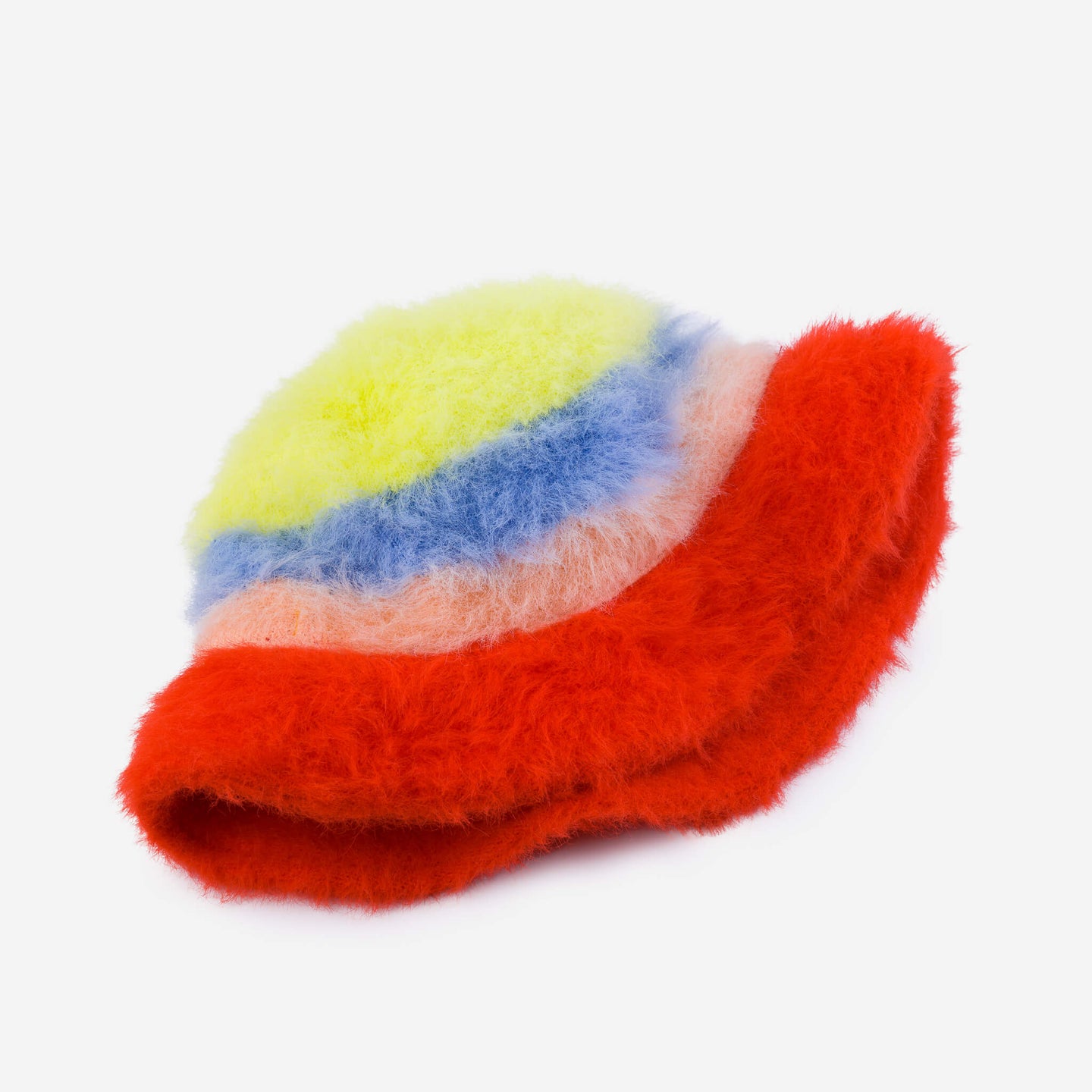 Fur Knit Bucket Hat Fuzzy Fluffy Stripes Crushable