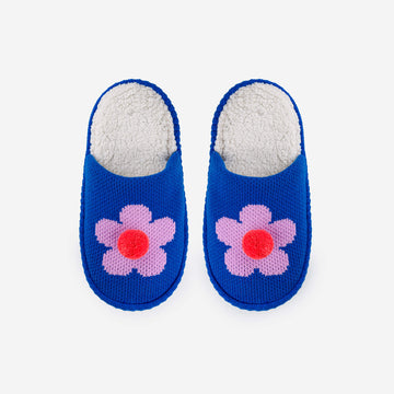 Cobalt | Flower Pom Slide Slippers Cute Spa Slippers Daisy Comfy Cozy Warm Backless Slides