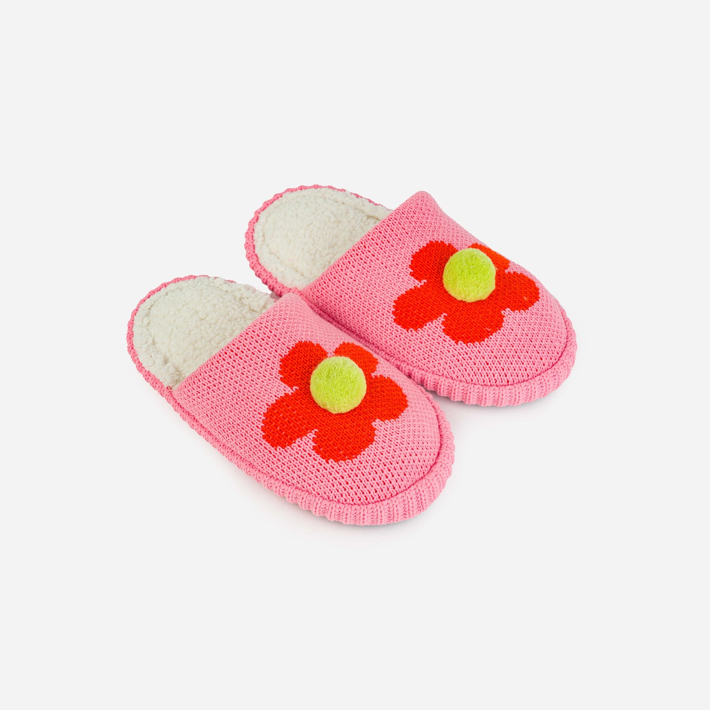 Flower Pom Slide Slippers Cute Spa Slippers Daisy Comfy Cozy Warm Backless Slides Fleece Lined Unisex Mens Womens Holiday Gift